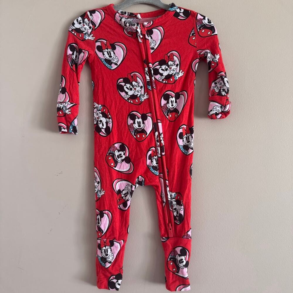 Disney Posh Peanut Minnie Mouse Red Heart Print Zip Bamboo Pajamas 0-3 Months